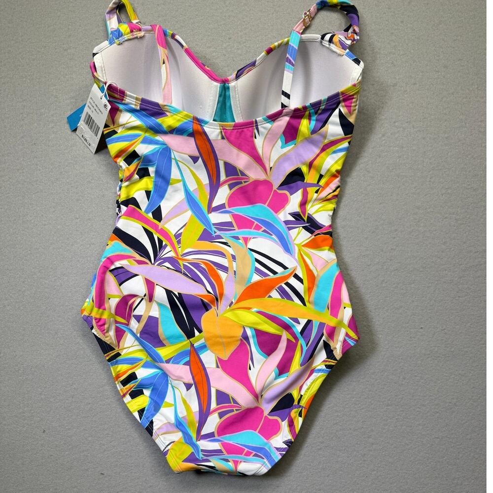 BLEU BY ROD BEATTIE Kore Shirred Bandeau One-Piece Swimsuit Multi 10 $125 - Picture 2 of 11